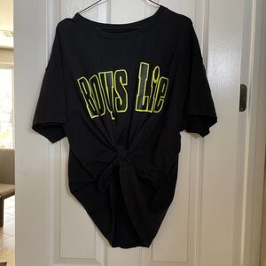 Boys Lie Tee Shirt Black with Logo Heart and Angel Cherub One Size Tie Front